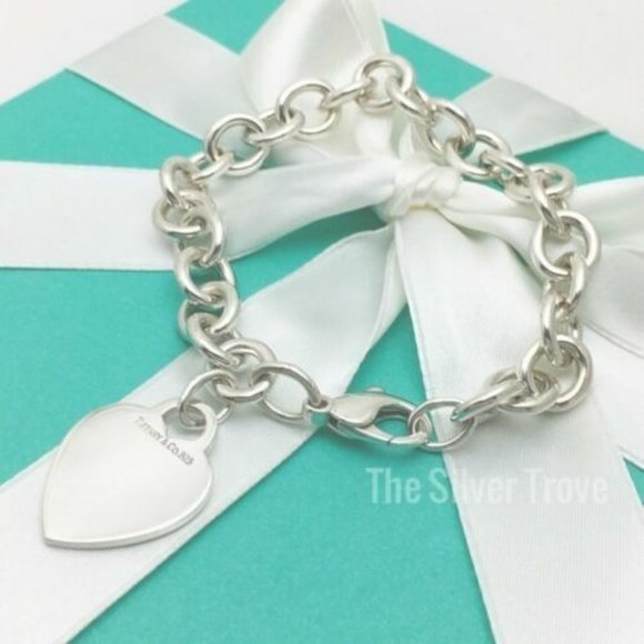 Tiffany Heart Tag Charm Bracelet in Sterling Silver Blank Engravable Heart